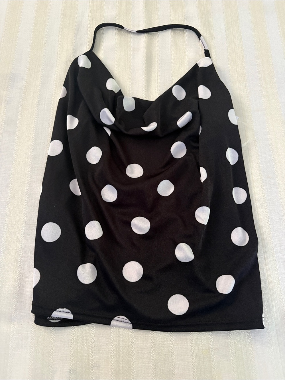 Black White Polka Dot Cowl Neck Tank Top